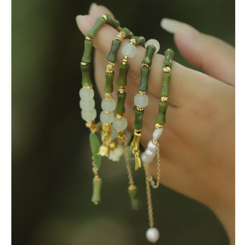Bracelet de richesse en jade et bambou vert Buddha Stones