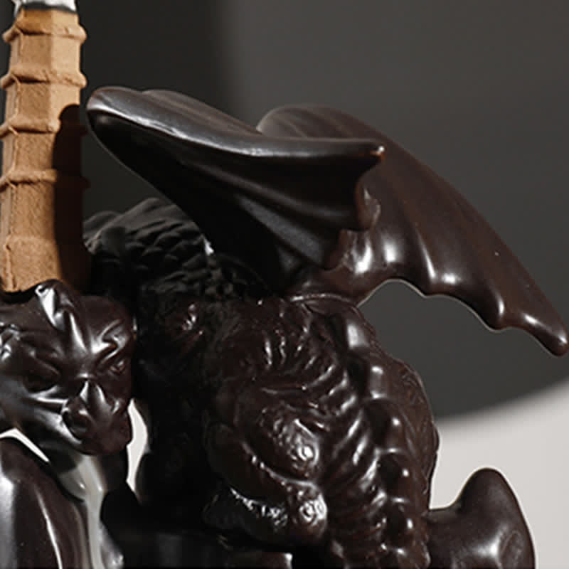 Fontaine à fumée à refoulement en céramique avec dragon nordique, brûleur d'encens de guérison et de méditation, décoration à boule LED