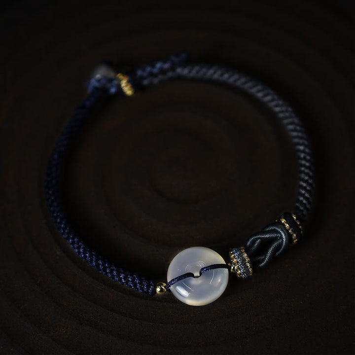 Bracelet en fil tissé fait main en agate blanche avec Buddha Stones et boucle de paix, protection, bonheur et chance