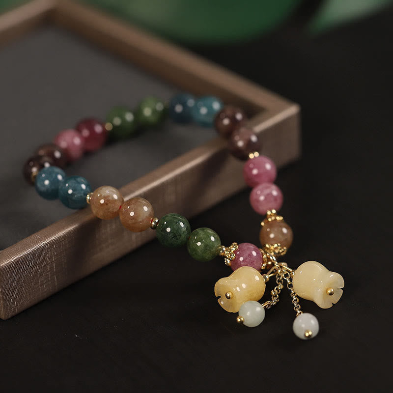 Bracelet d'amour en perles de fleur de tourmaline colorée naturelle Buddha Stones