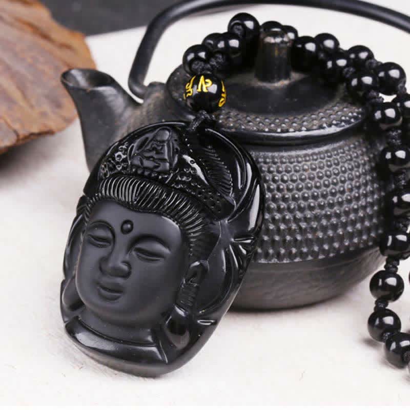 Collier avec pendentif en obsidienne noire naturelle en Buddha Stones Kwan Yin Avalokitesvara - image 6