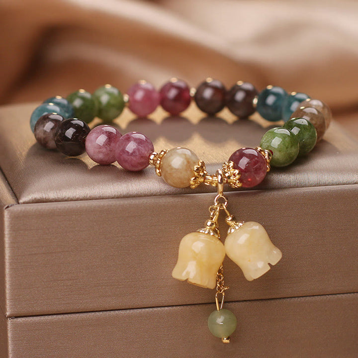 Bracelet d'amour en perles de fleur de tourmaline colorée naturelle Buddha Stones