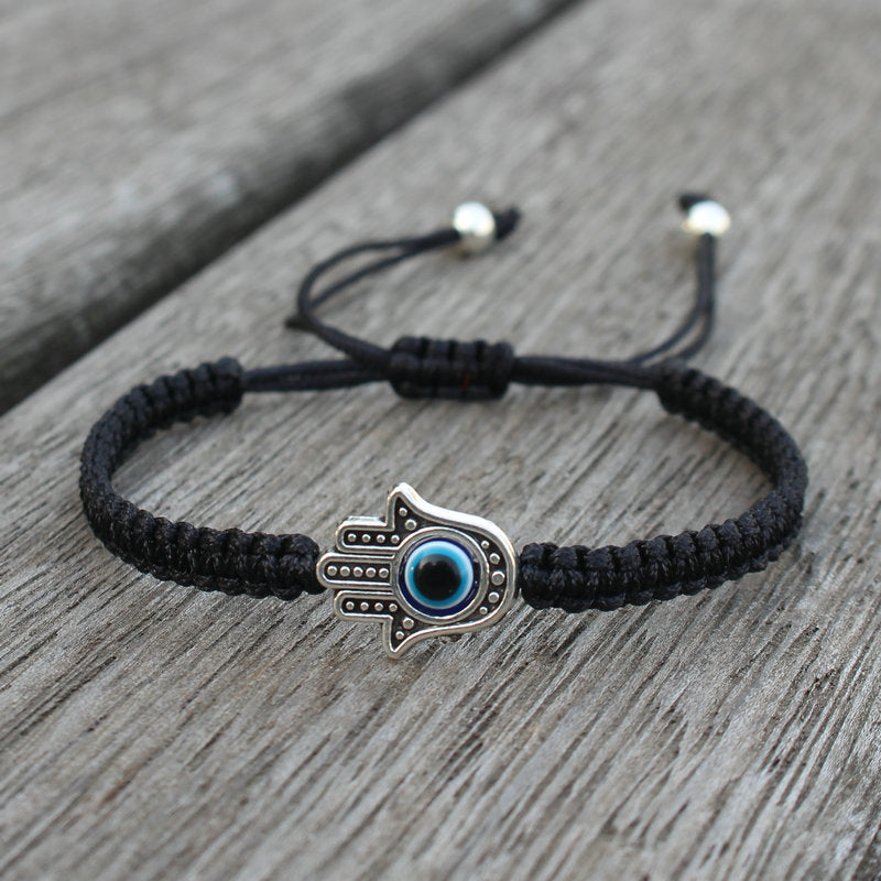 Bracelet en corde fait main avec symbole Hamsa et Buddha Stones