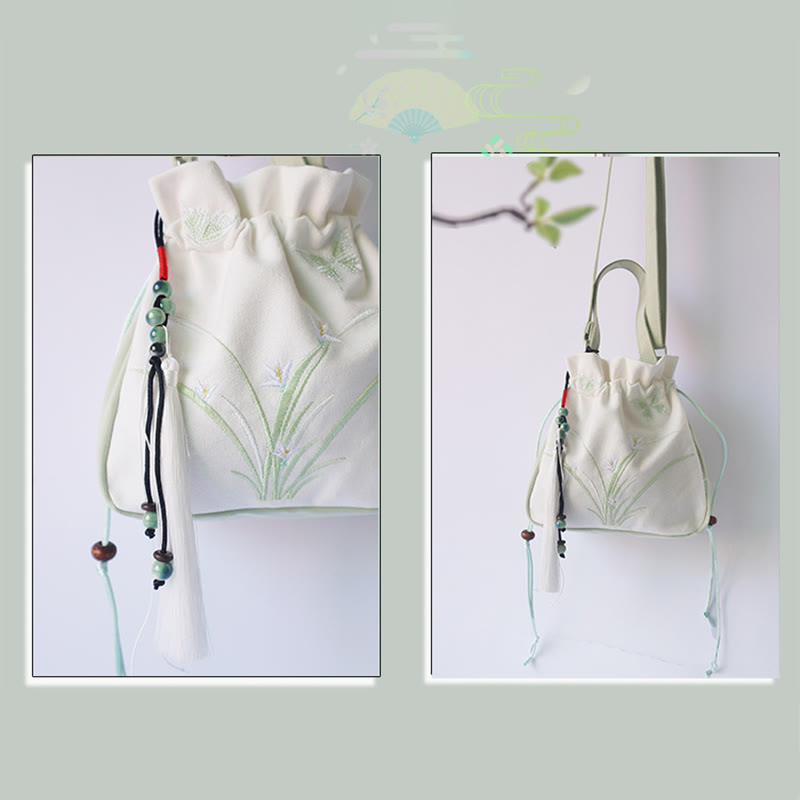 Sac à main en toile brodé à la main avec Buddha Stones et fleurs