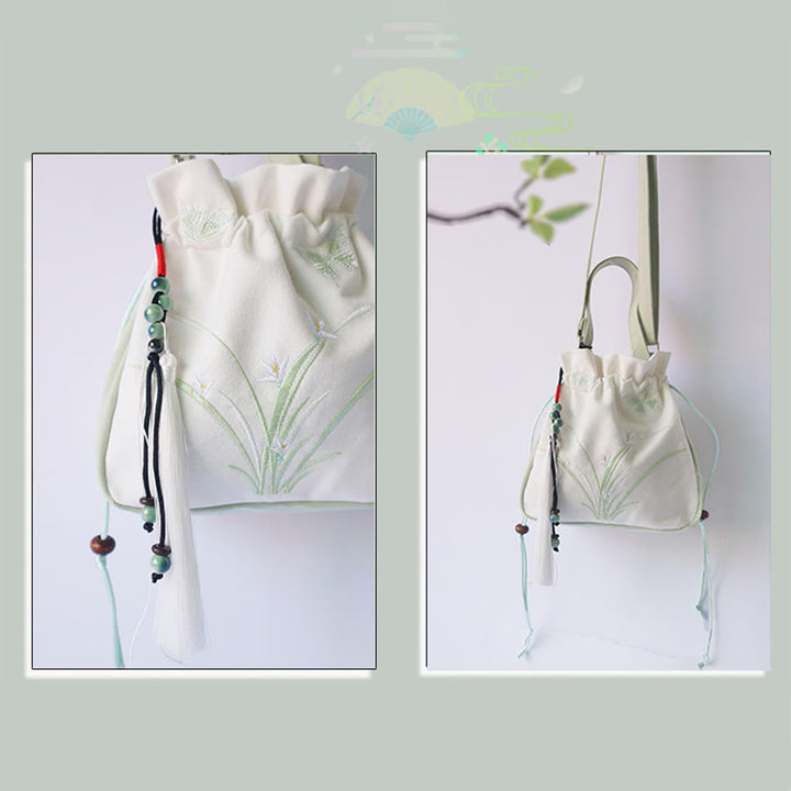 Sac à main en toile brodé à la main avec Buddha Stones et fleurs