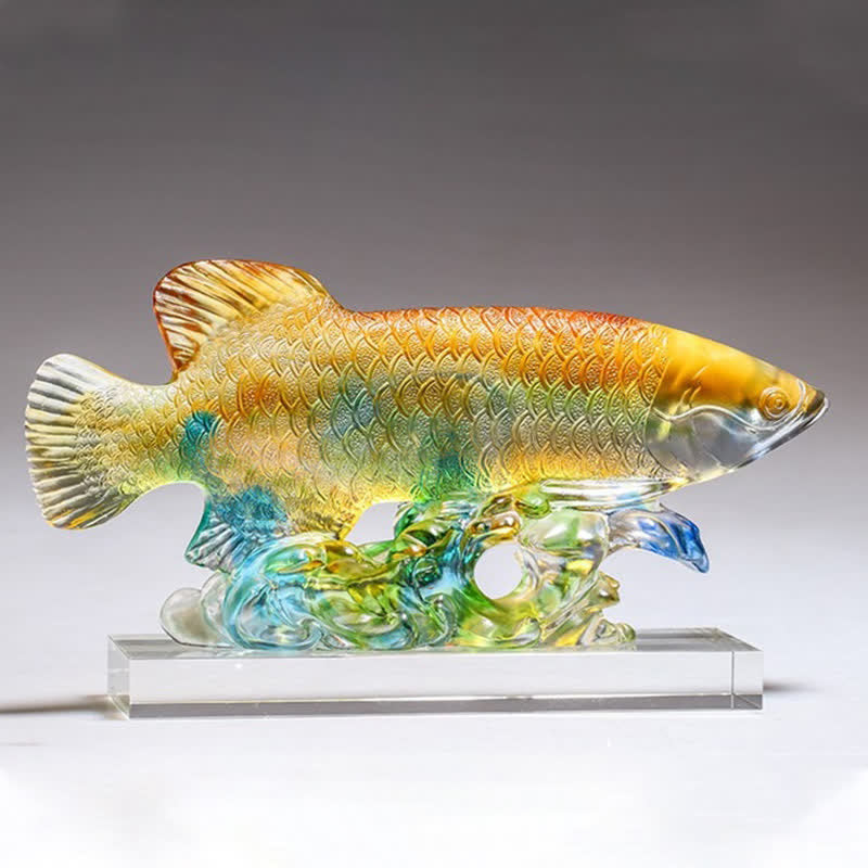 Pièce d'art en cristal de poisson Koi faite à la main Liuli, décoration de bureau à domicile porte-bonheur