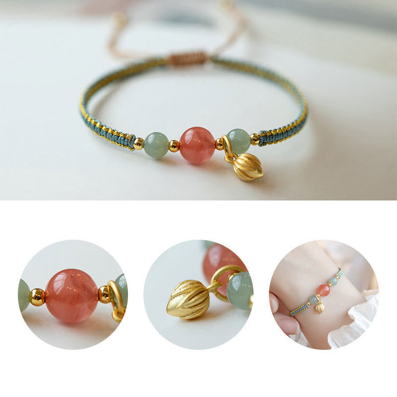Bracelet en corde de confiance calme et agate rouge en jade et lotus avec Buddha Stones