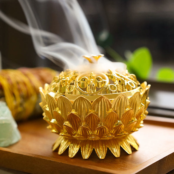 Brûleur d'encens purificateur en forme de lotus tibétain en Buddha Stones