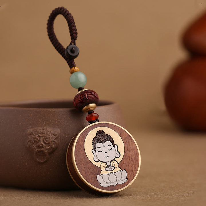 Porte-clés de voiture en bois d'ébène, Buddha Stones , bois de rose, Avalokitesvara Om Mani Padme Hum, décoration