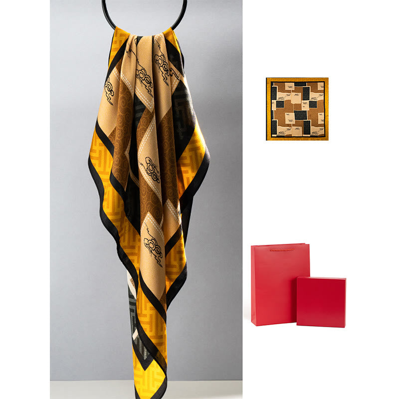 Écharpe en soie de mûrier 100 % peinture à l'huile de la jungle avec Buddha Stones et nuages ​​de bon augure, écharpe de cou en soie double face de qualité supérieure 6A - Nuages de bon augure - image 20