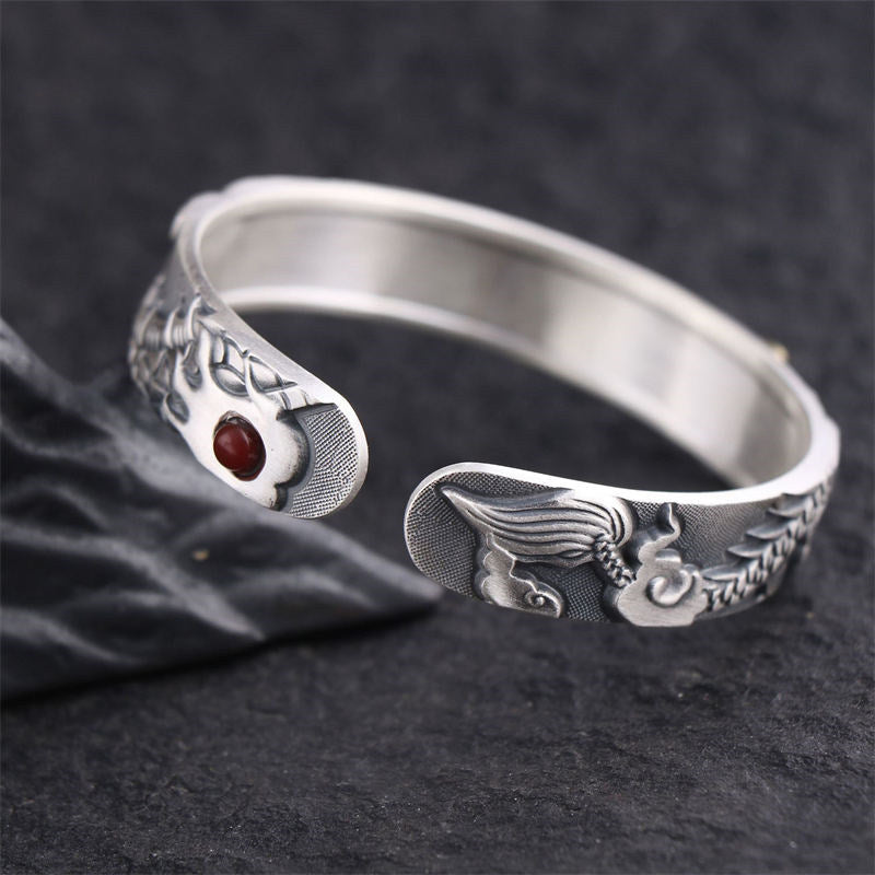 Bracelet de protection en argent sterling 999 Buddha Stones et dragon
