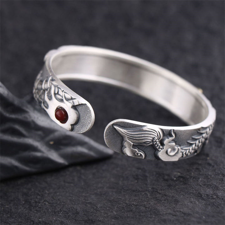 Bracelet de protection en argent sterling 999 Buddha Stones et dragon