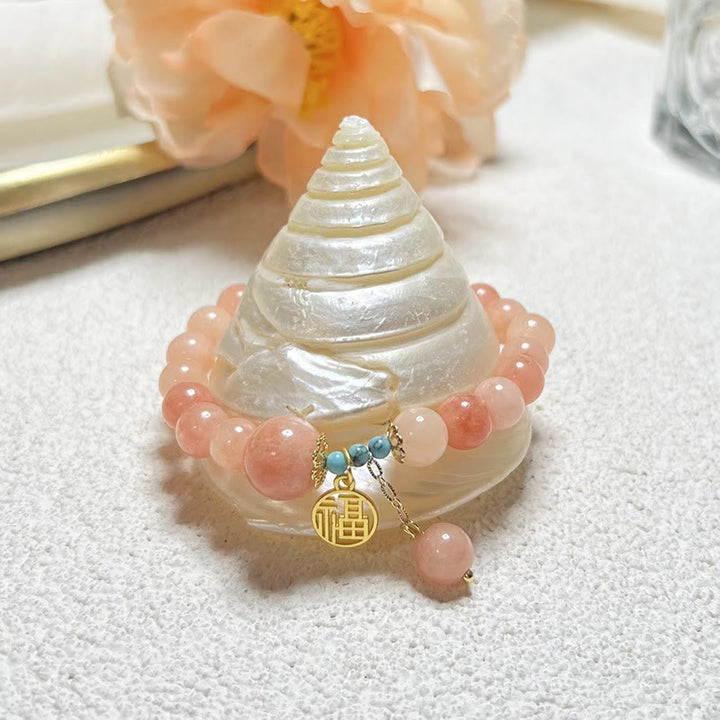 Bracelet porte-bonheur en Buddha Stones orange naturelle turquoise avec personnage Fu