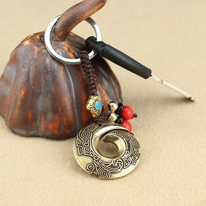 Porte-clés porte-bonheur en cuivre avec inscription « Bonne chance »