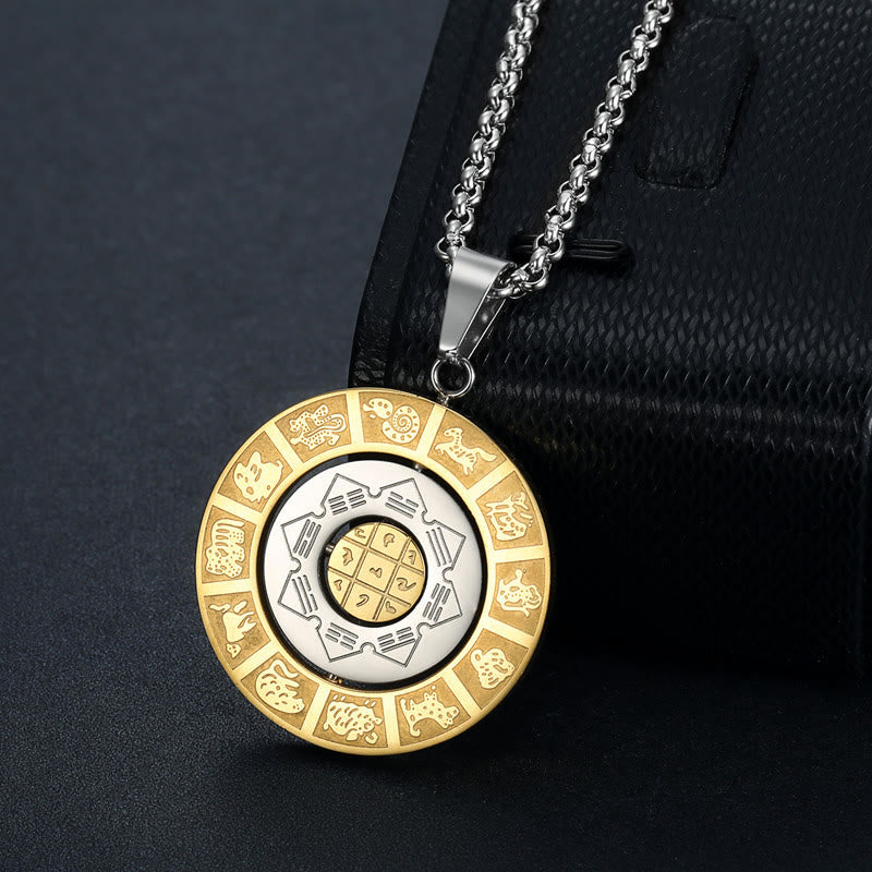Buddha Stones Zodiaque chinois Neuf palais Huit diagrammes Amulette Bagua Collier d'harmonie Pendentif rotatif