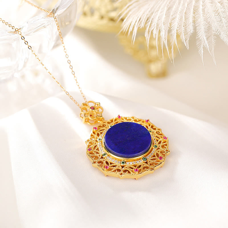 Collier pendentif en argent sterling 925 plaqué or avec lazurite et lapis-lazuli, orné de Buddha Stones et d'éléments positifs. - image 1
