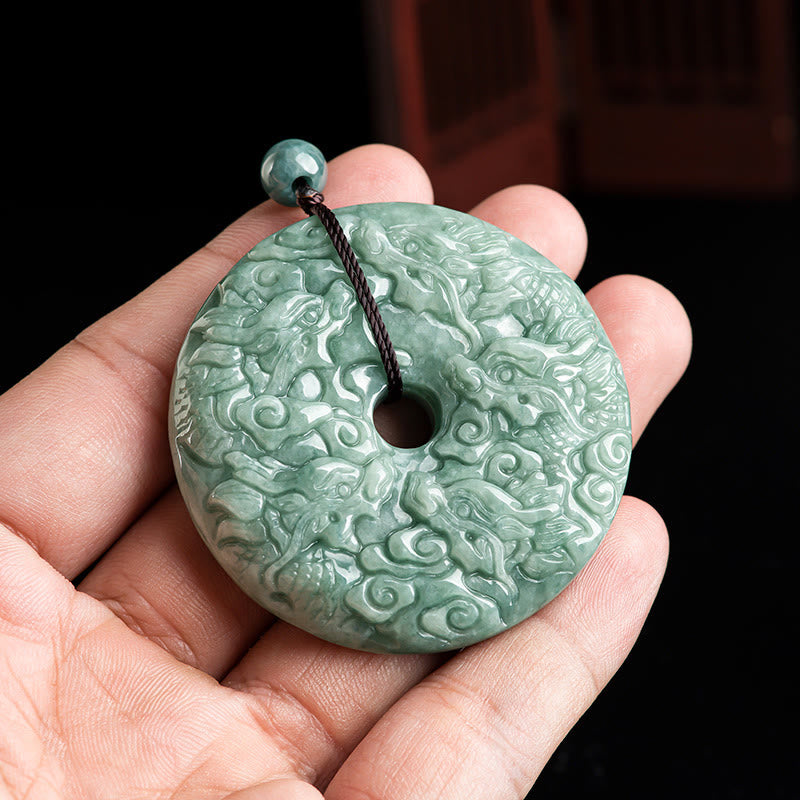 Buddha Stones pendentif en jade naturel avec boucle de paix et protection des neuf dragons de l'année du dragon