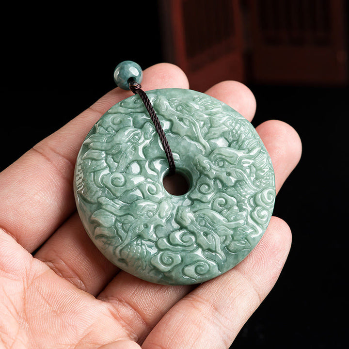 Buddha Stones pendentif en jade naturel avec boucle de paix et protection des neuf dragons de l'année du dragon