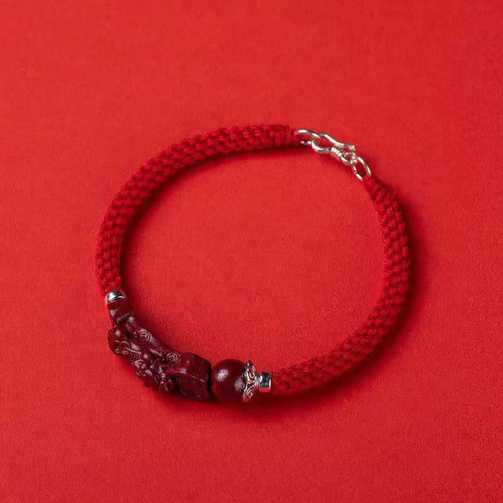 Bracelet tressé PiXiu Cinabre Fait Main par Buddha Stones - Corde à boucle rouge - 17 cm - image 14
