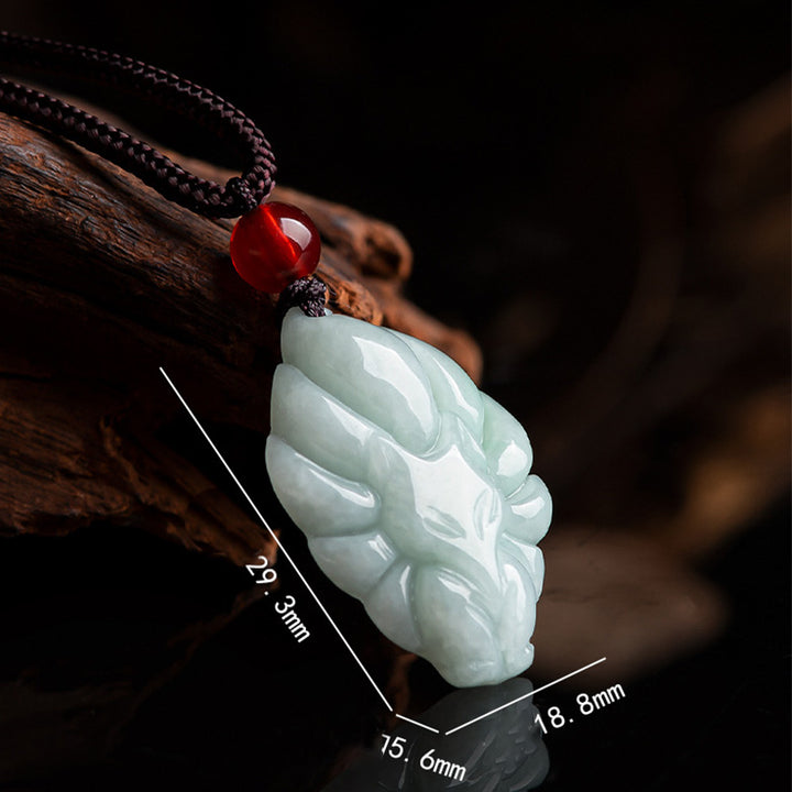 Collier pendentif en jade naturel à neuf queues de Buddha Stones avec pierre porte-bonheur et prospérité