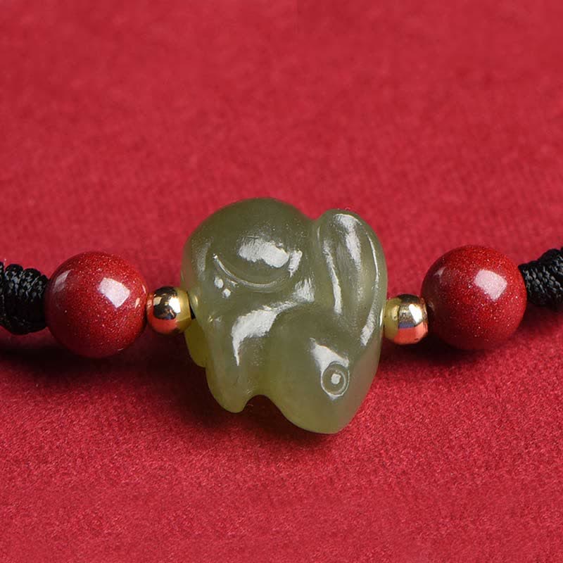 Bracelet en fil d'abondance en perles de cinabre et de jade Hetian Année du lapin
