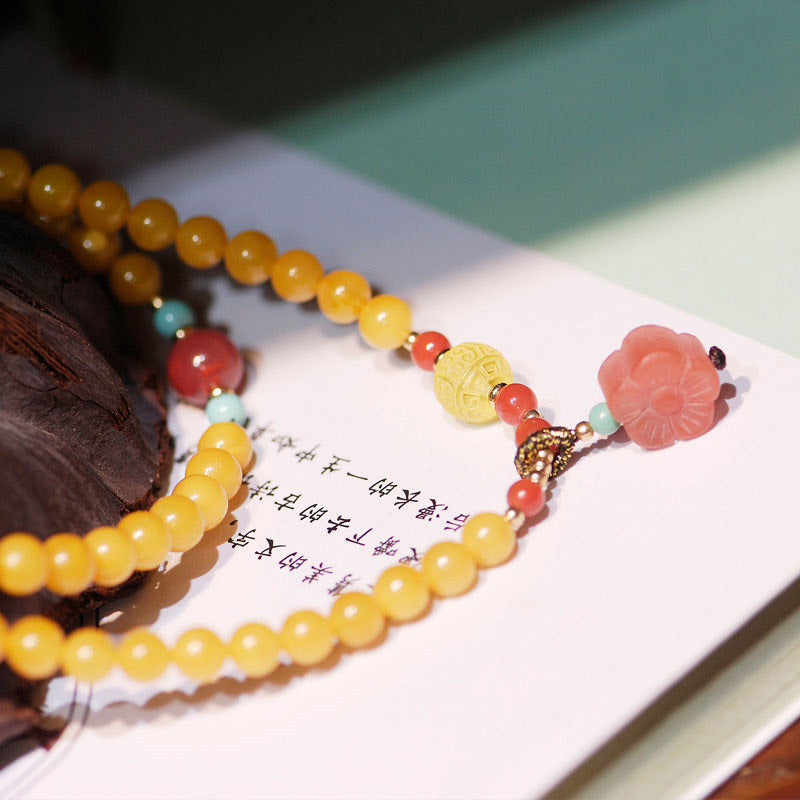 Collier d'équilibre et de guérison en ambre, bracelet à breloques en forme de fleur