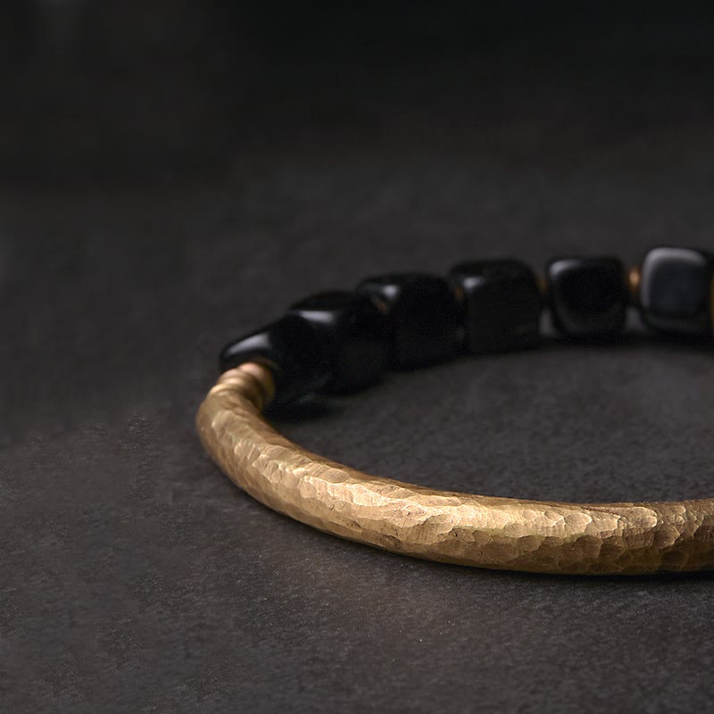 Bracelet couple force cuivre cristal obsidienne noire Buddha Stones - image 5