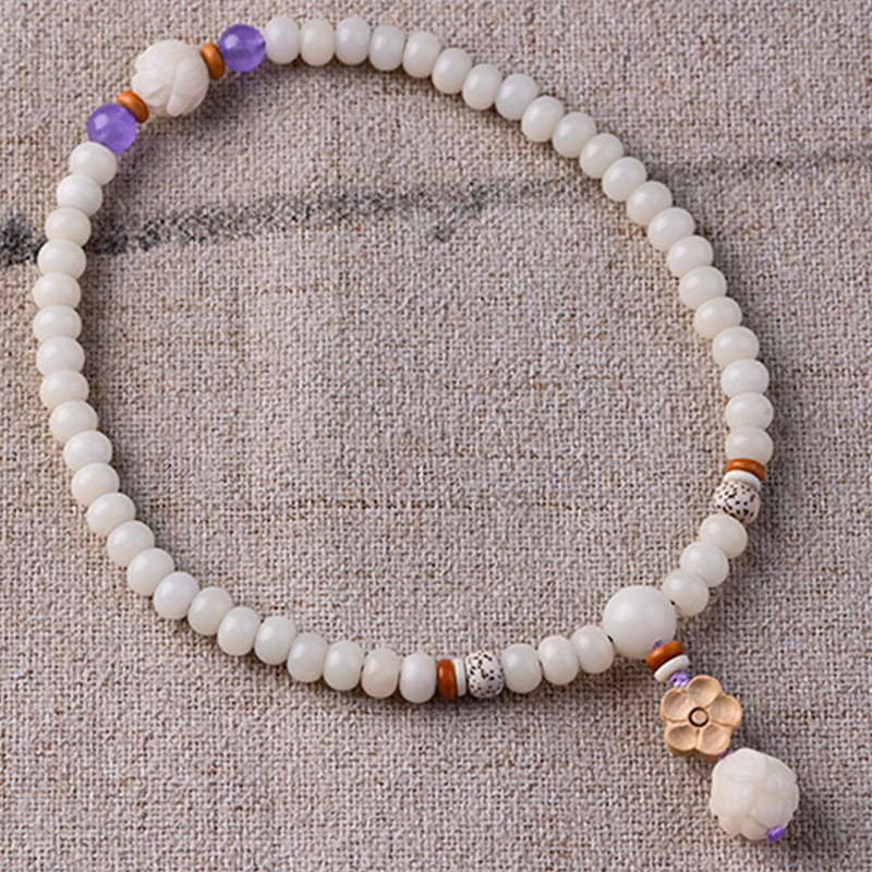 Bracelet de bénédiction Bodhi Lotus en jade blanc tibétain Buddha Stones