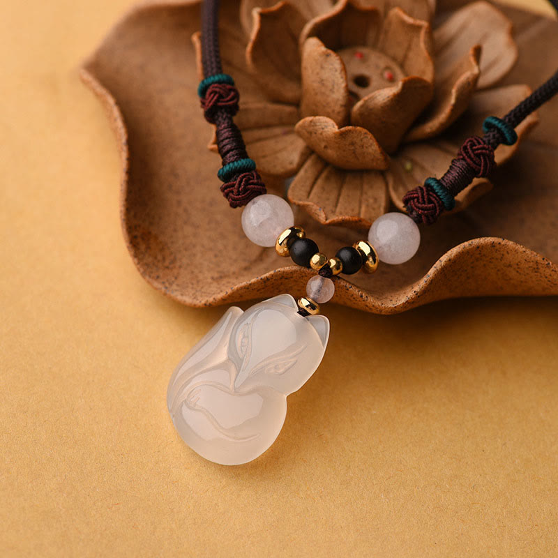 Collier avec pendentif en perles de cristal rose calcédoine et renard Buddha Stones Harmony String - image 1