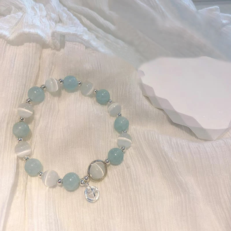 Bracelet à breloques en argent sterling 925 avec œil de chat et aigue-marine de Buddha Stones - image 4