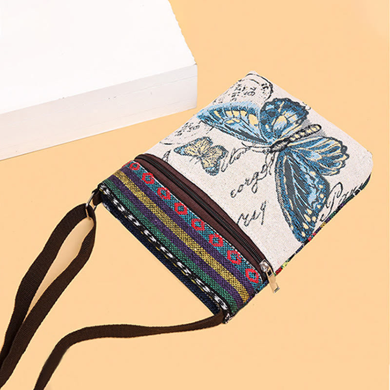 Sac fourre-tout en toile brodé Buddha Stones Elephant Butterfly Sac à bandoulière Sac à bandoulière
