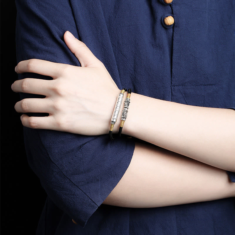 Bracelet tressé fait main en argent sterling 999 avec Buddha Stones Om Mani Padme Hum Peace