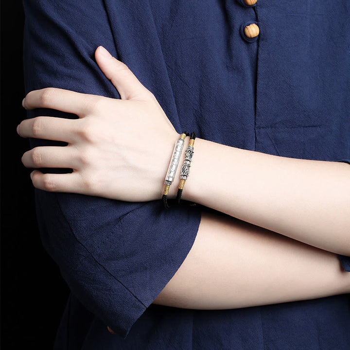 Bracelet tressé fait main en argent sterling 999 avec Buddha Stones Om Mani Padme Hum Peace