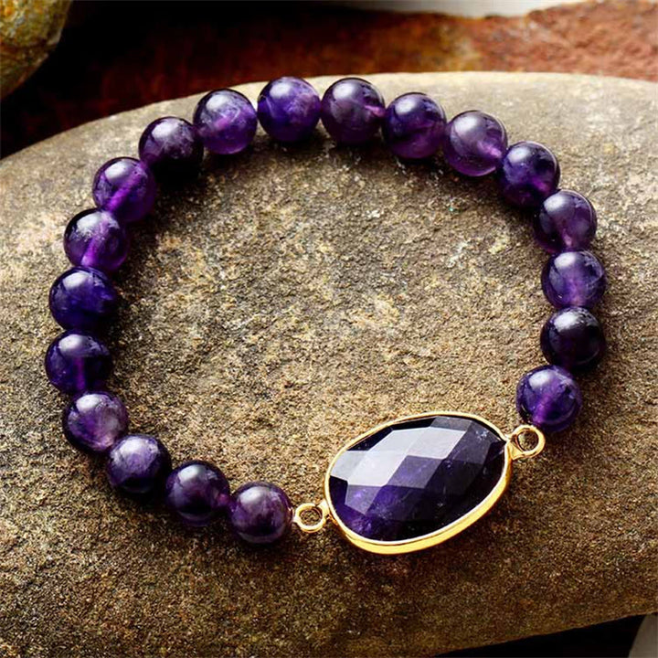 Bracelet en cristal d'améthyste naturelle Buddha Stones à motif marquise
