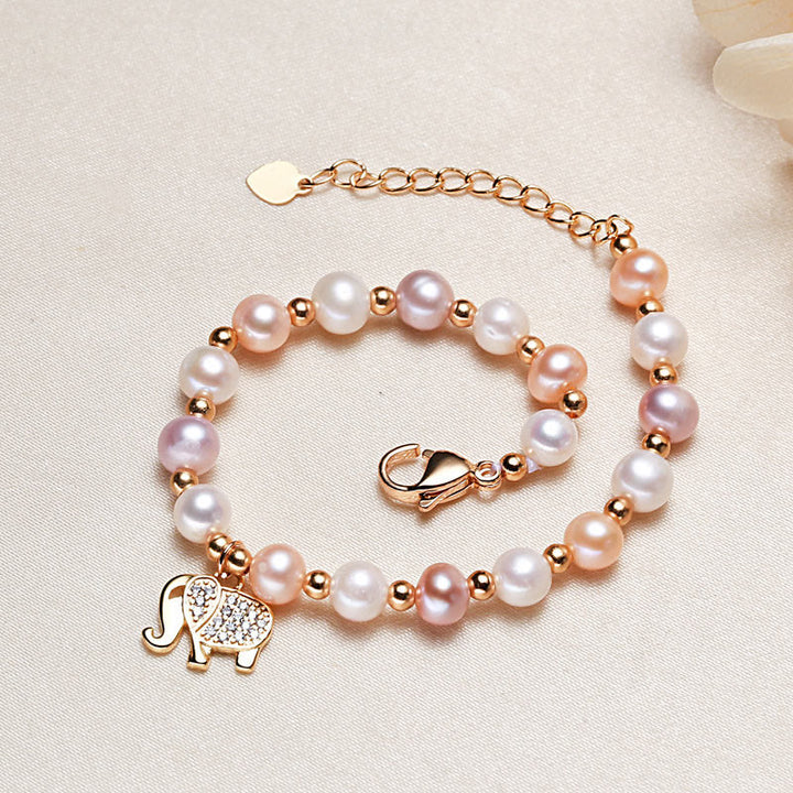 Bracelet de Sincérité Plaqué Or 18K avec Perles et Zircon Éléphant en Buddha Stones