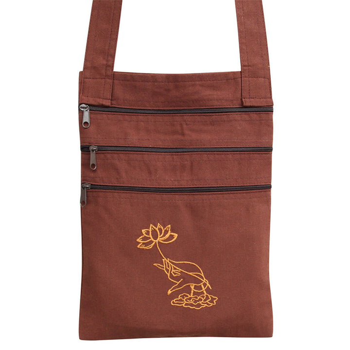 Sac à bandoulière en coton brodé Lotus pour pratique spirituelle
