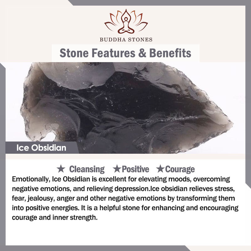 Buddha Stones courageux en obsidienne de glace naturelle avec motif de dent de loup