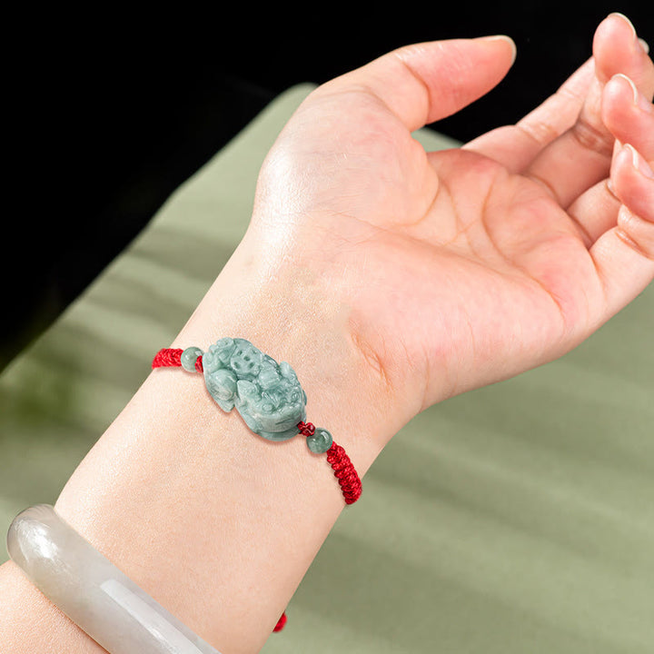 Bracelet tressé en jade naturel fait main avec Buddha Stones et protection PiXiu King Kong