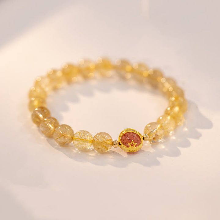 Bracelet de protection étoile en quartz rutile doré et quartz fraise Buddha Stones