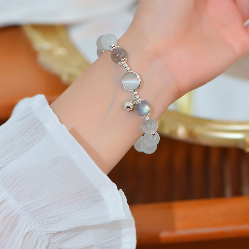 Bracelet de soutien d'amour en argent sterling 925 avec œil de chat et pierre de lune Buddha Stones