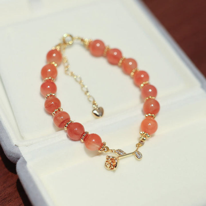 Bracelet chaîne calme et confiant en Buddha Stones en agate rouge naturelle rose