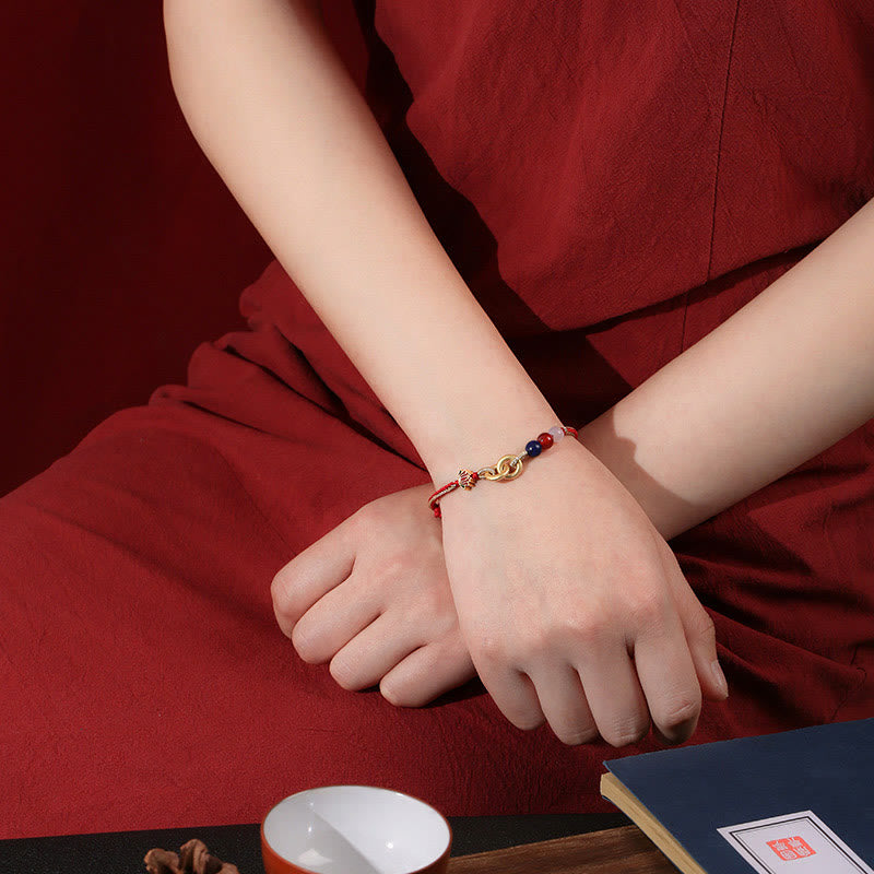 Bracelet de bon augure Lotus à double boucle de paix en argent sterling 925 Buddha Stones