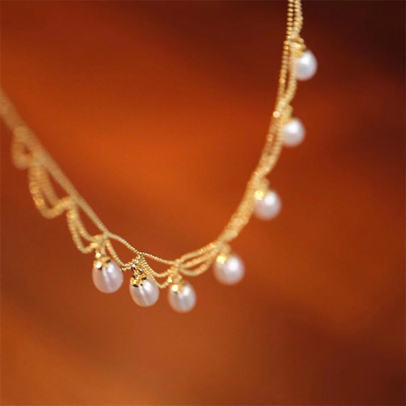 Collier pendentif multicouches de guérison en perles de perles plaquées or 14 carats vintage