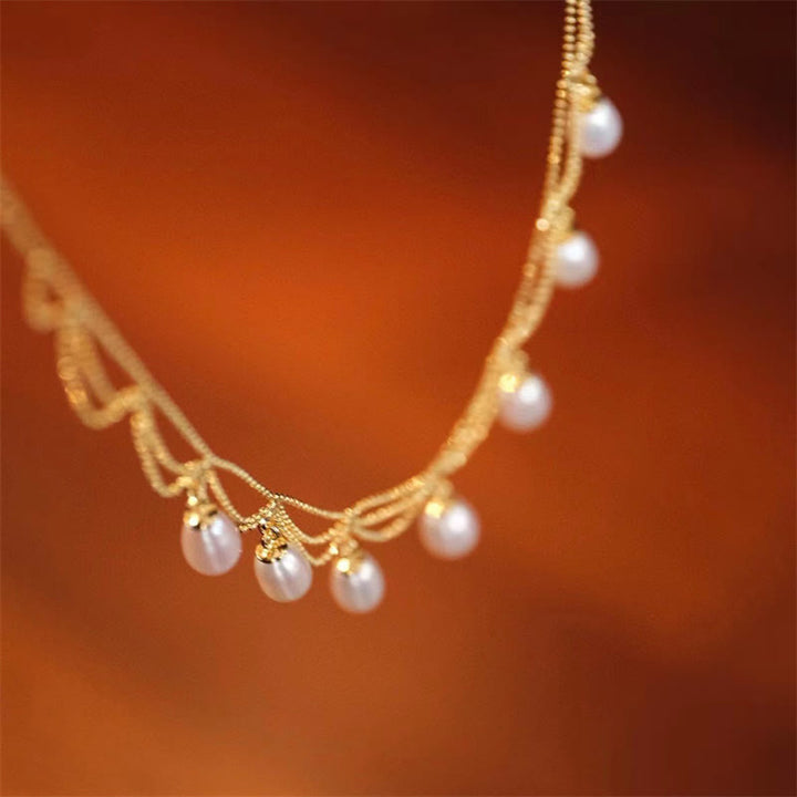 Collier pendentif multicouches de guérison en perles de perles plaquées or 14 carats vintage