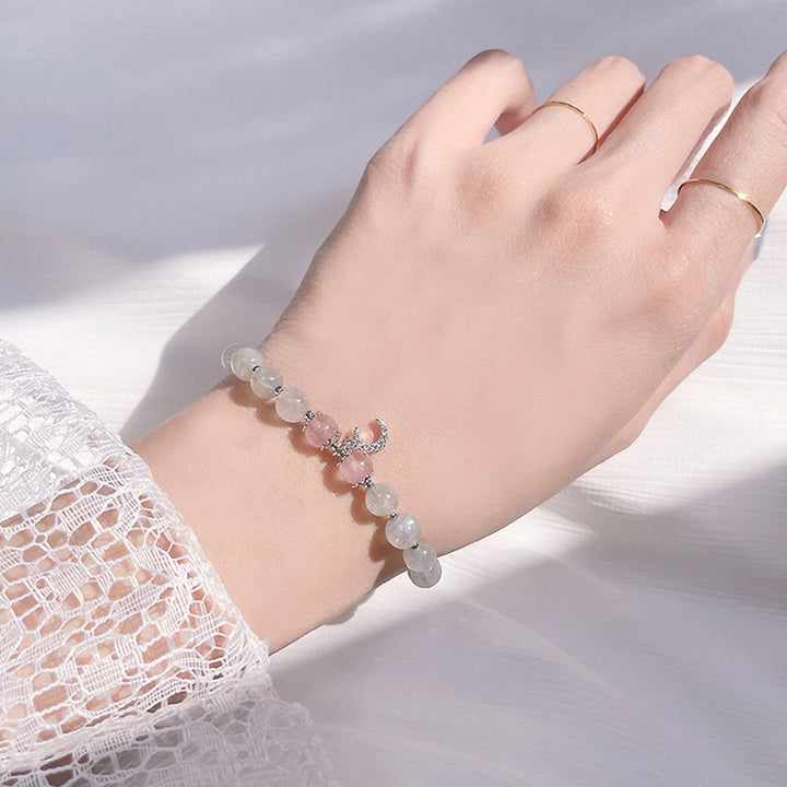 Bracelet porte-bonheur en pierre de lune et quartz fraise Buddha Stones - image 5