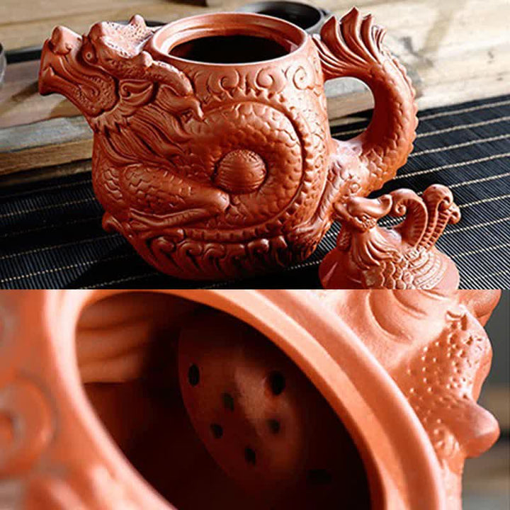 Théière en céramique vintage Dragon Phoenix