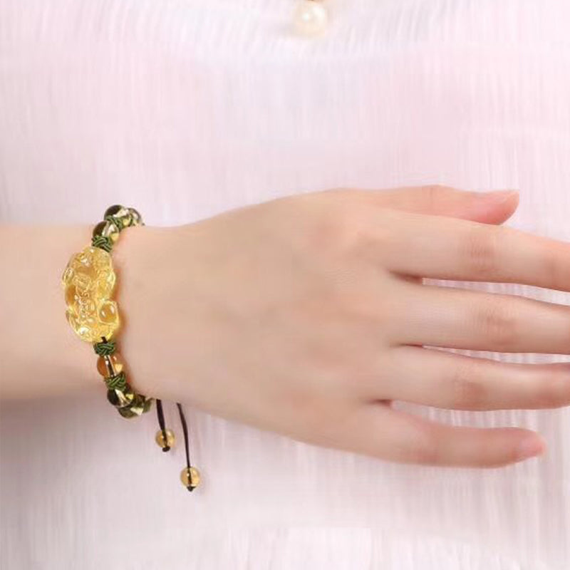Bracelet de protection de richesse en citrine naturelle Pixiu Buddha Stones
