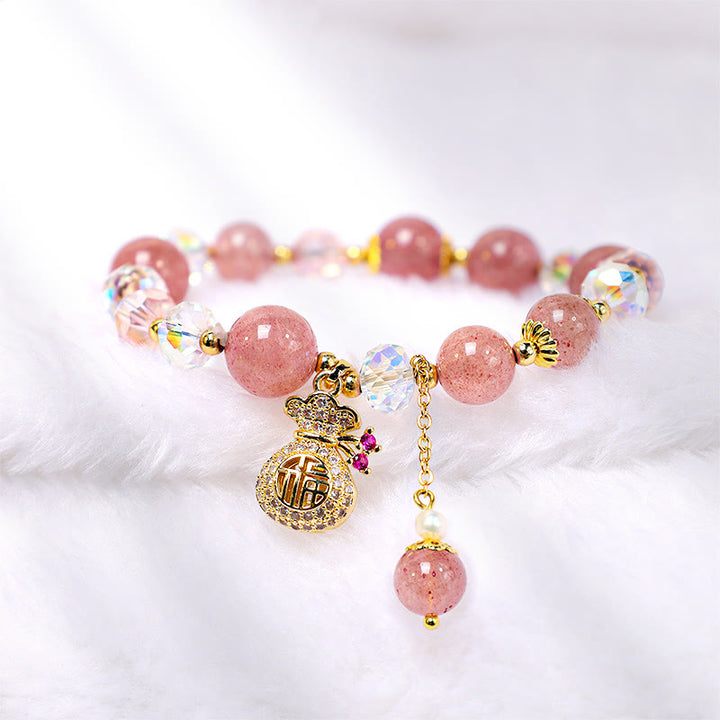 Bracelet porte-monnaie en cristal de quartz fraise naturel Buddha Stones