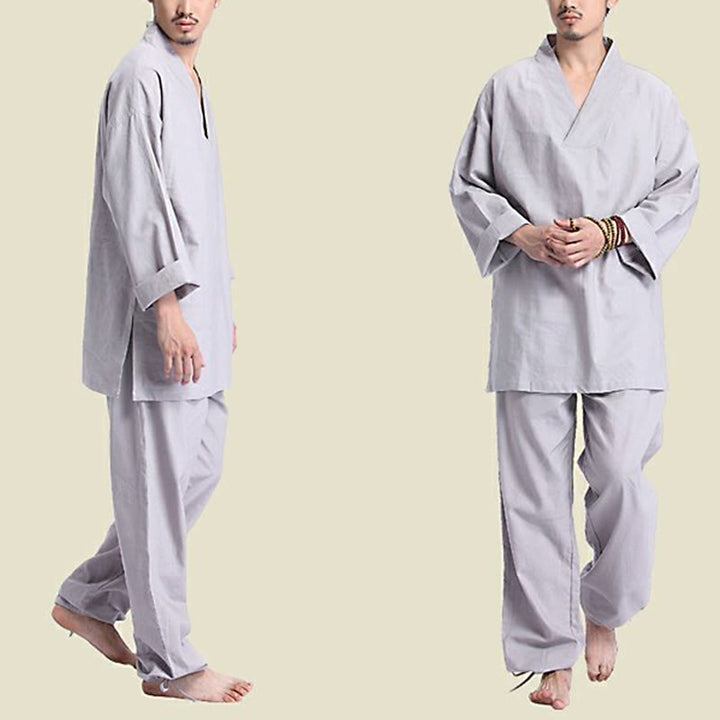 Ensemble de vêtements de yoga pour homme Buddha Stones, méditation, prière, col en V, coton et lin, pratique spirituelle zen - image 13
