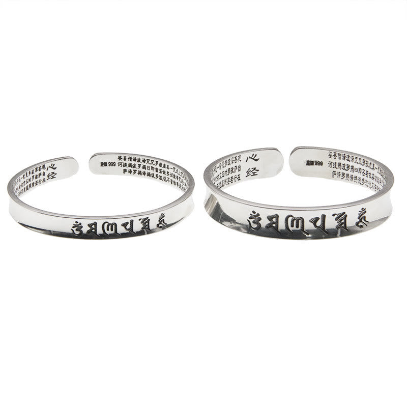 Bracelet jonc en argent sterling 999 Buddha Stones Om Mani Padme Hum Heart Sutra Love Peace